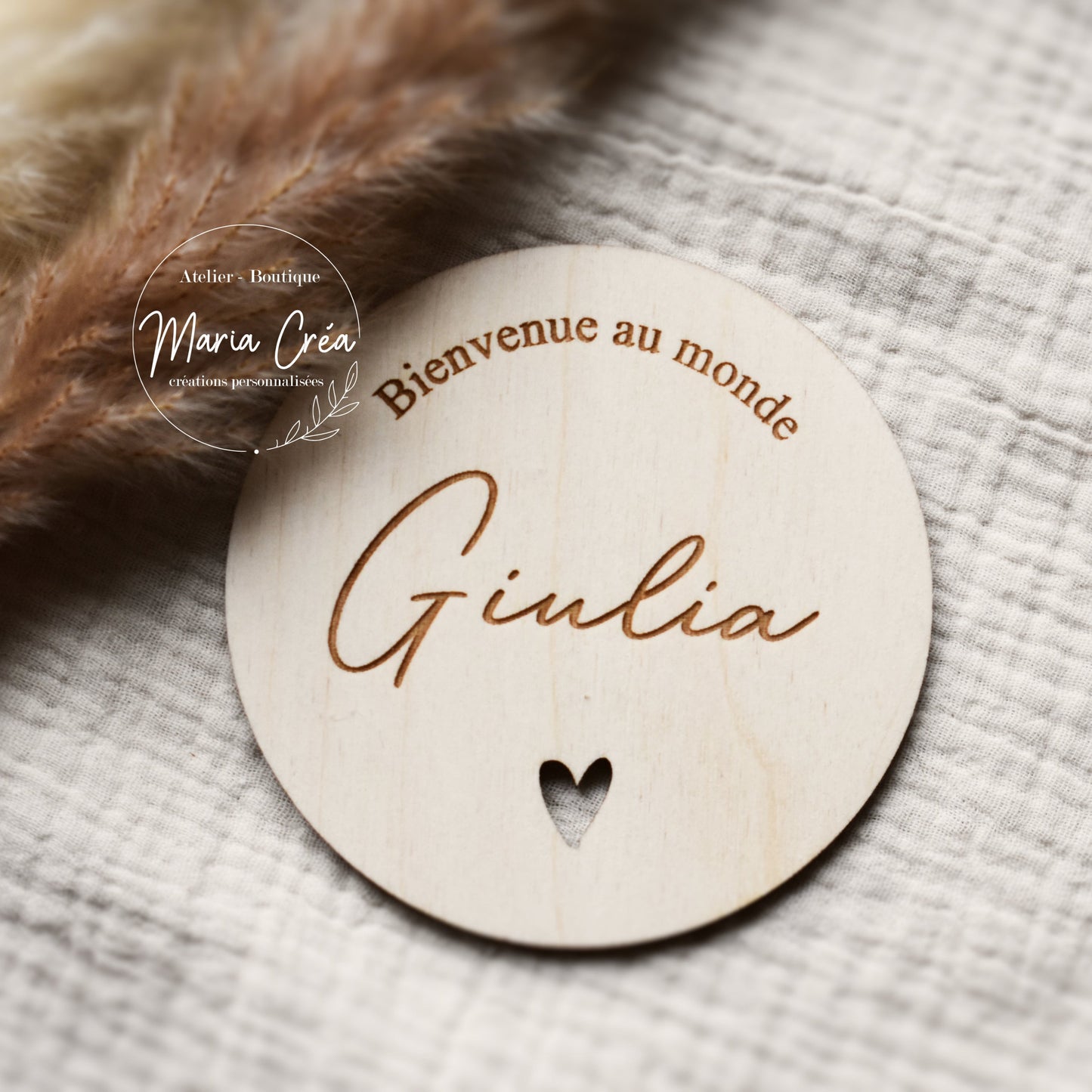 Plaque prénom - Bienvenue au monde coeur