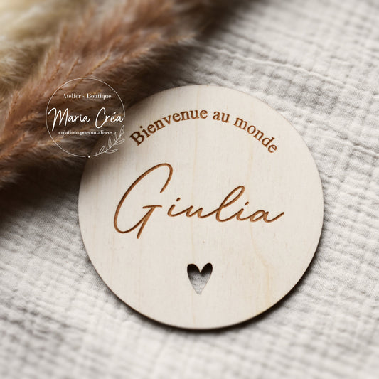 Plaque prénom - Bienvenue au monde coeur