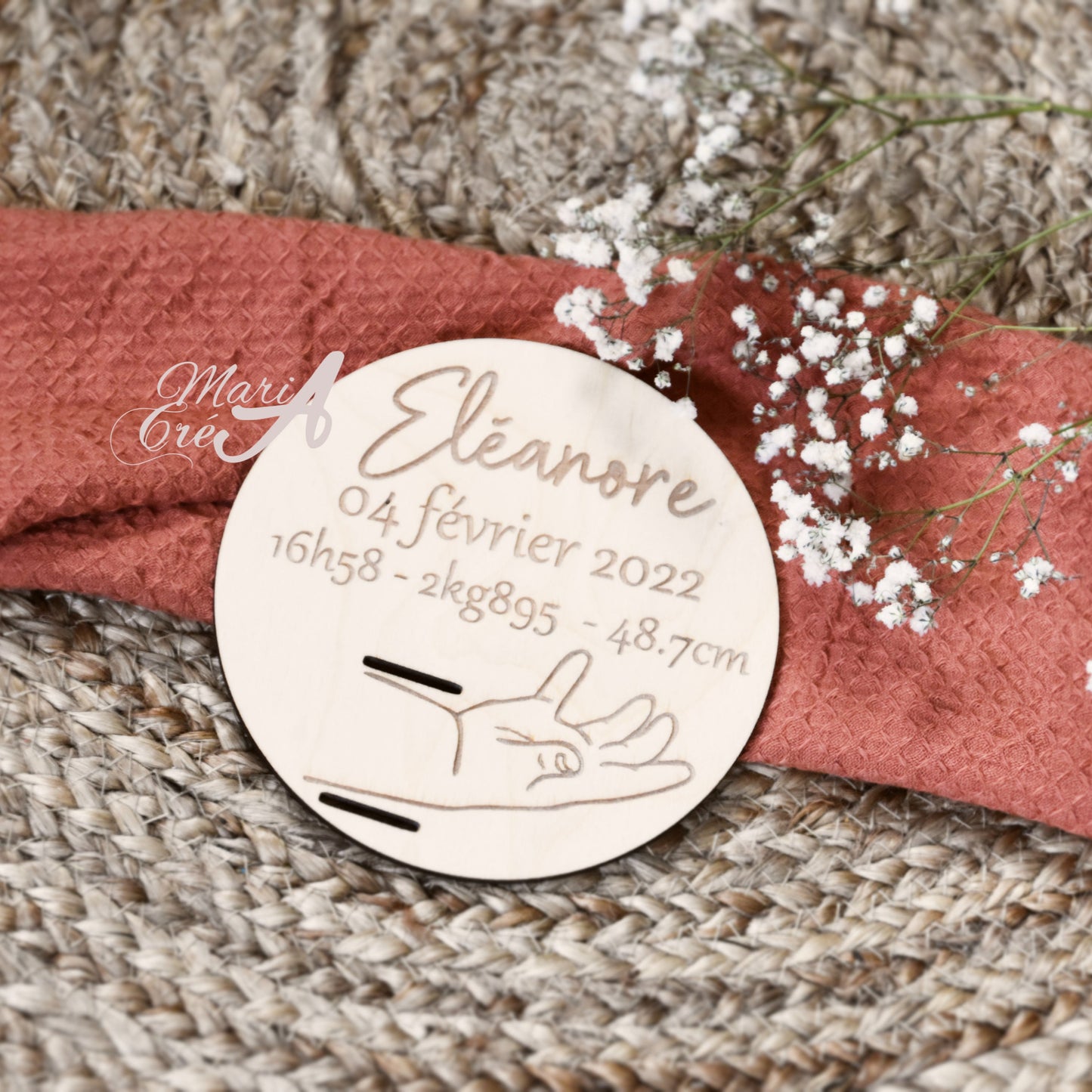 Support bracelet de naissance avec infos de naissance