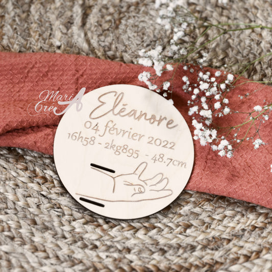 Support bracelet de naissance avec infos de naissance