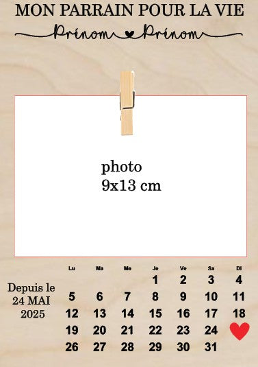 Plaque calendrier personnalisée avec pince pour photo