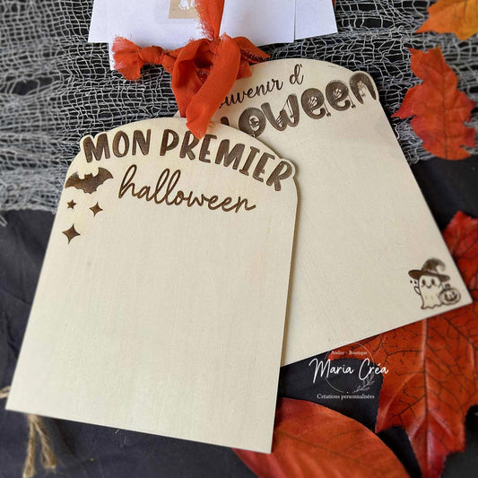 Plaque souvenir Halloween en bois pour empreintes de bébé