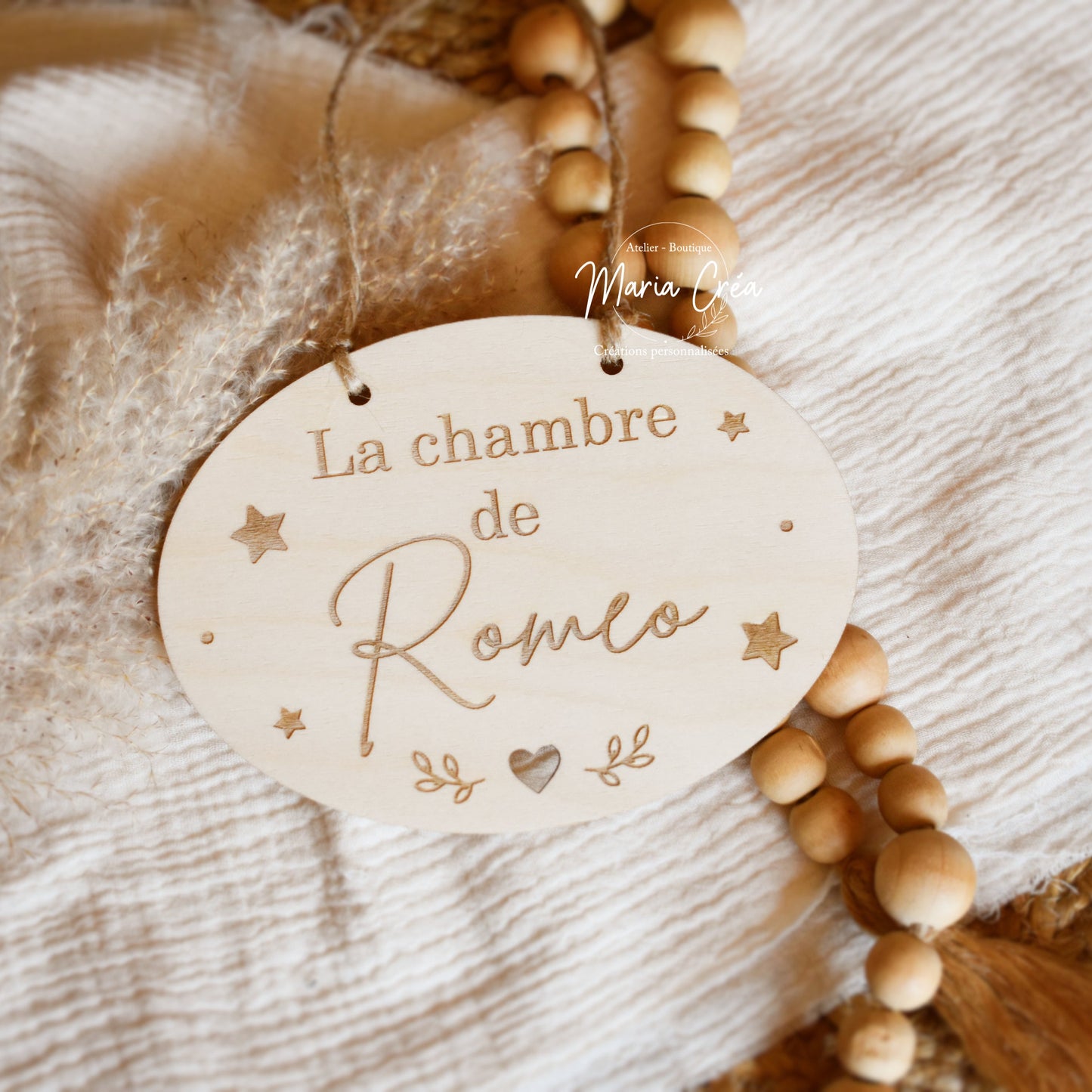 Plaque de porte en bois "La chambre de ..."