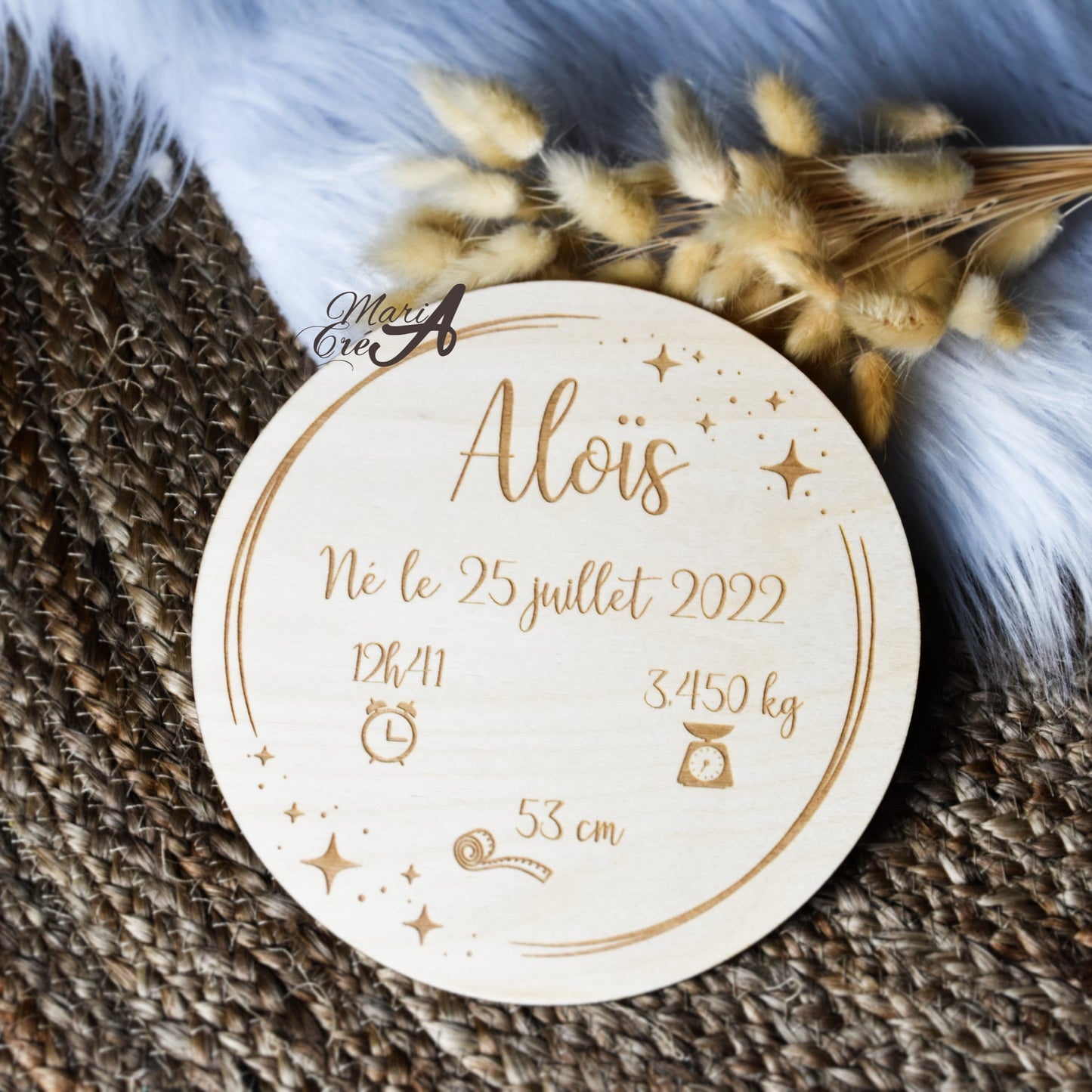 Plaque prénom avec infos de naissance - étoiles