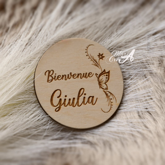 Plaque prénom - Bienvenue papillon