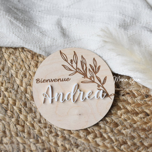 Plaque prénom - branche d'olivier