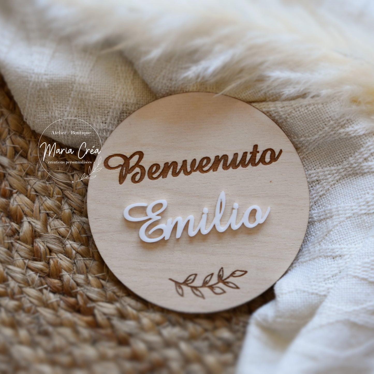 Plaque prénom - modèle branche - prénom relief