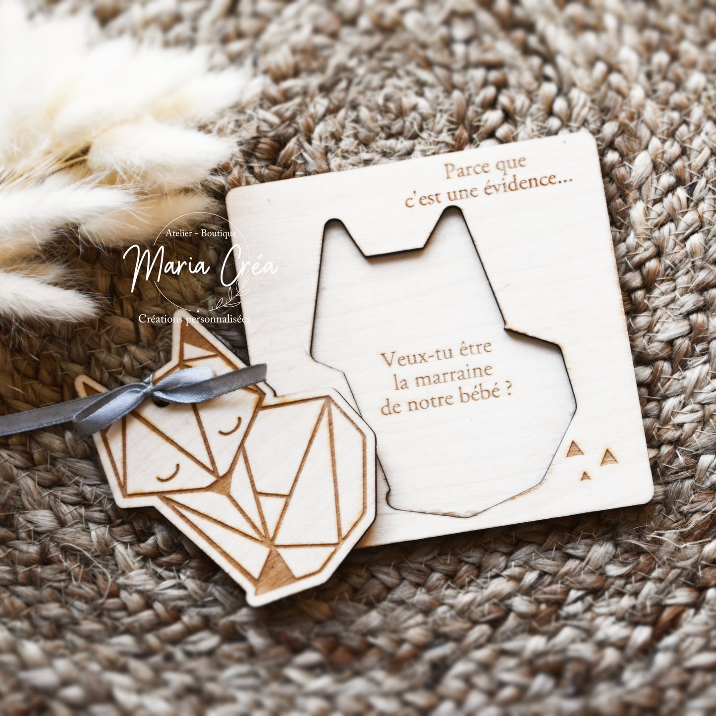 Plaquette puzzle demande marraine / parrain - renard géométrique