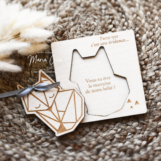 Plaquette puzzle demande marraine / parrain - renard géométrique