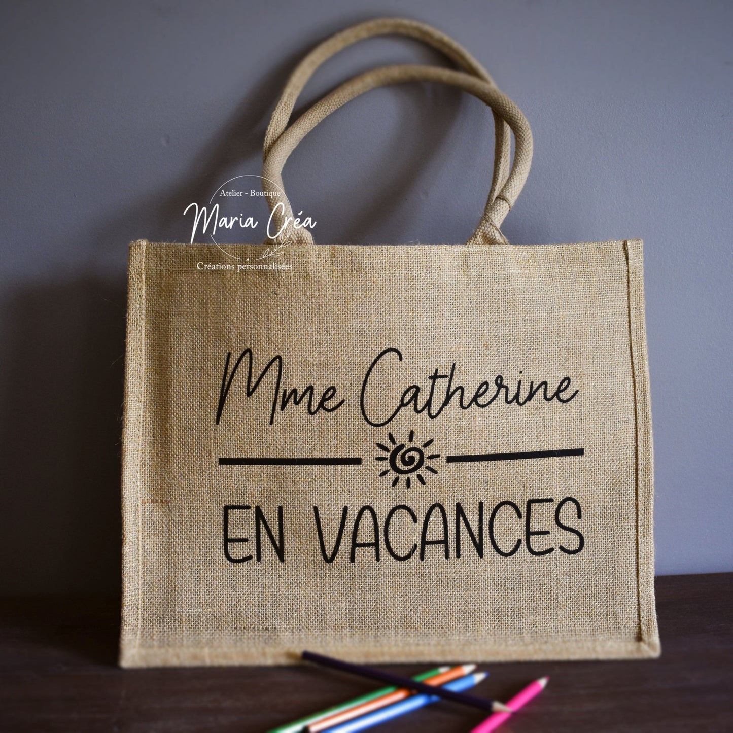 Sac en toile de jute "Madame ... en vacances"