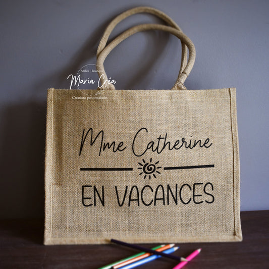 Sac en toile de jute "Madame ... en vacances"