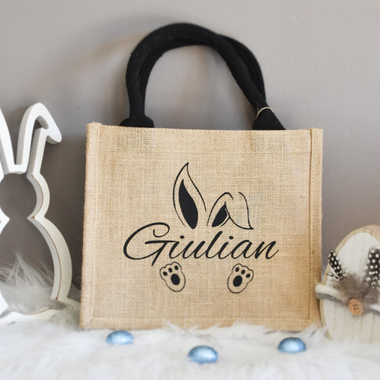 Sac en toile de jute Pâques - silhouette oreilles lapin