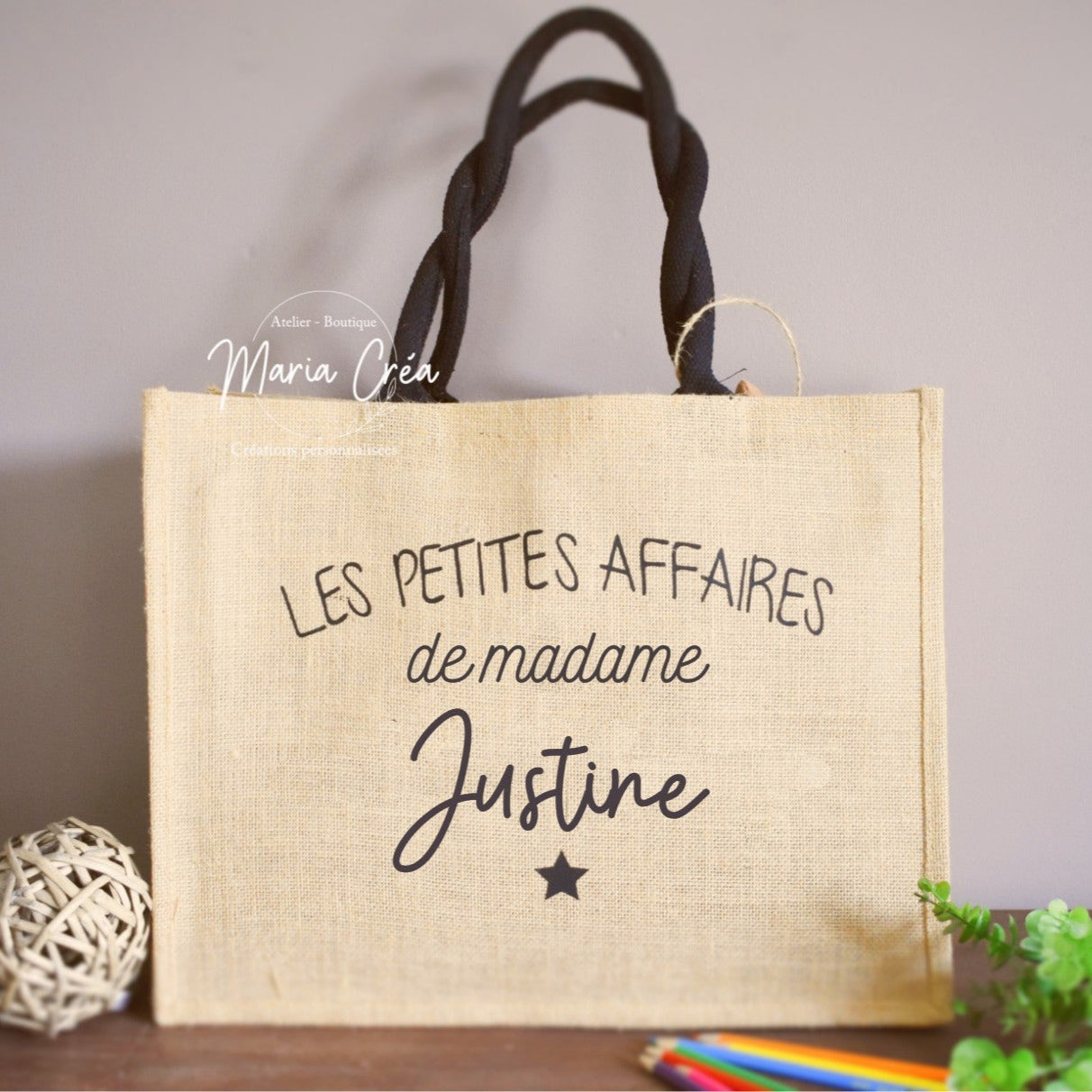 Sac en toile de jute "Les petites affaires de madame ..."