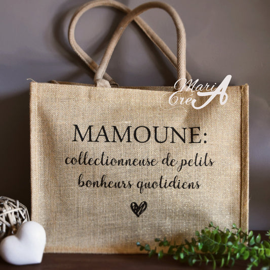 Sac en toile de jute : Définition "collectionneuse de petits bonheurs quotidiens"
