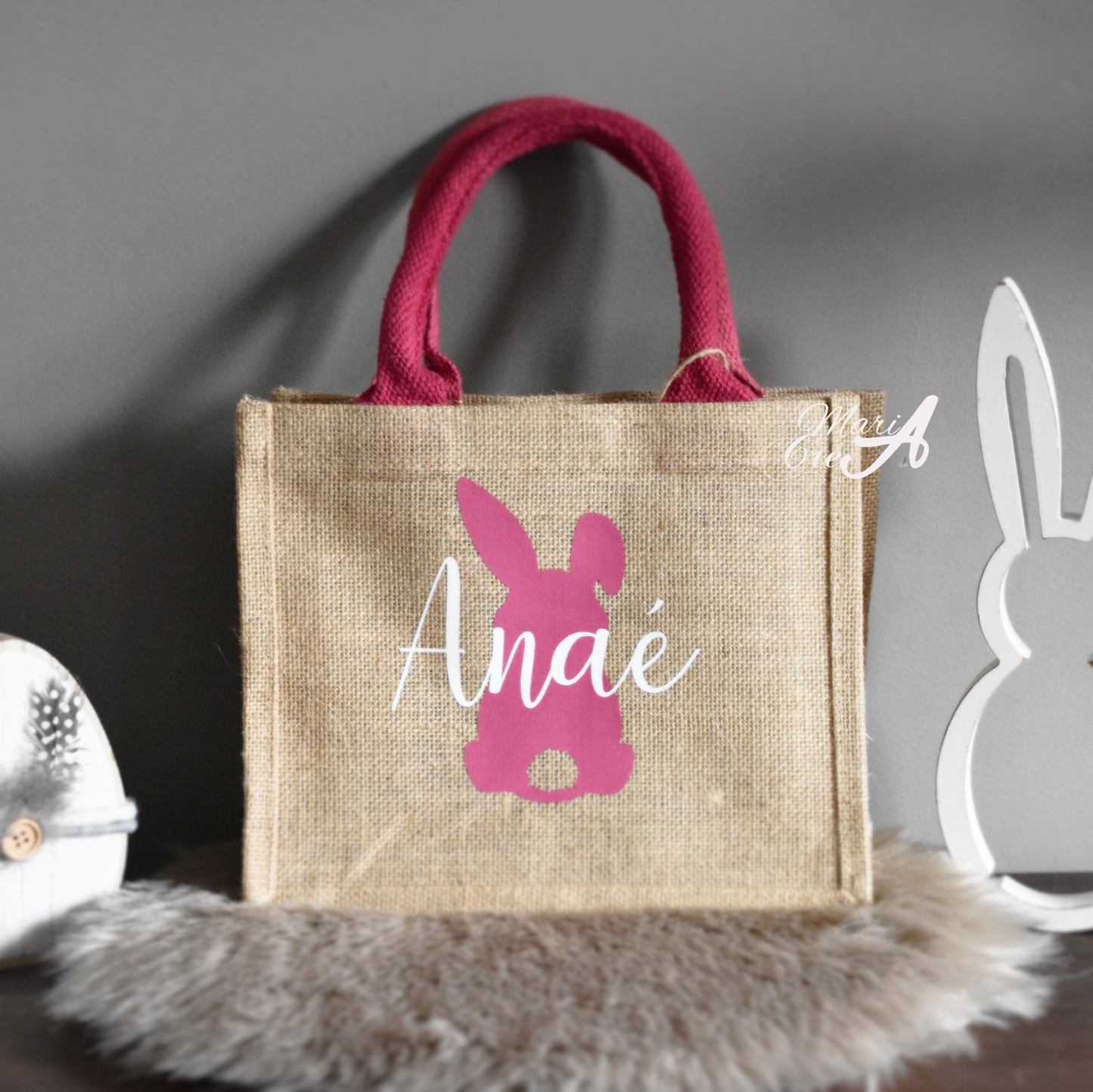Sac en toile de jute Pâques - silhouette lapin