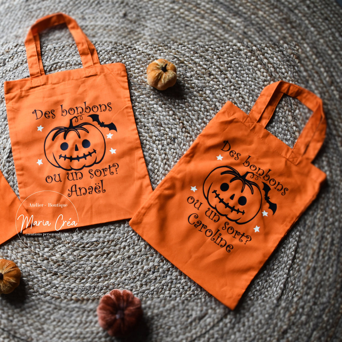 Sac à bonbons Halloween personnalisé motif citrouille phosphorescent