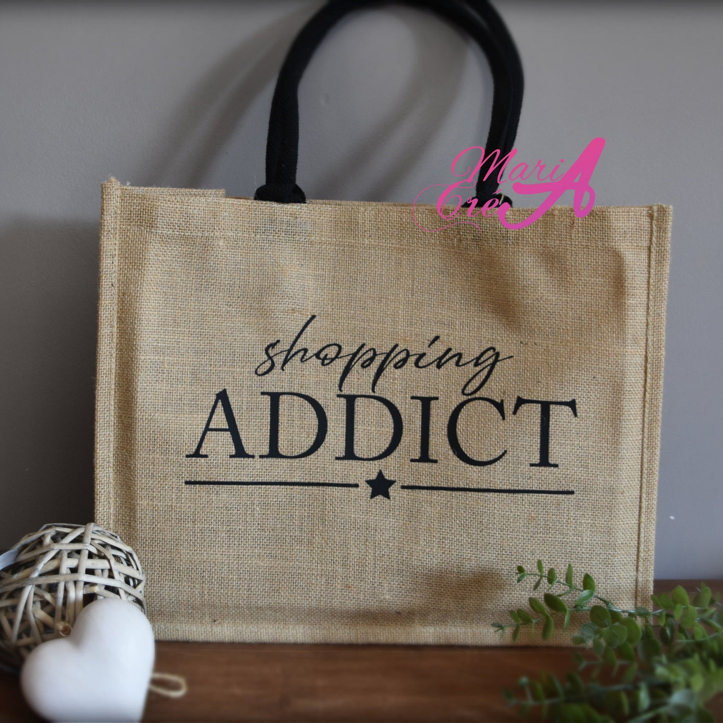 Sac en toile de jute "Shopping addict"