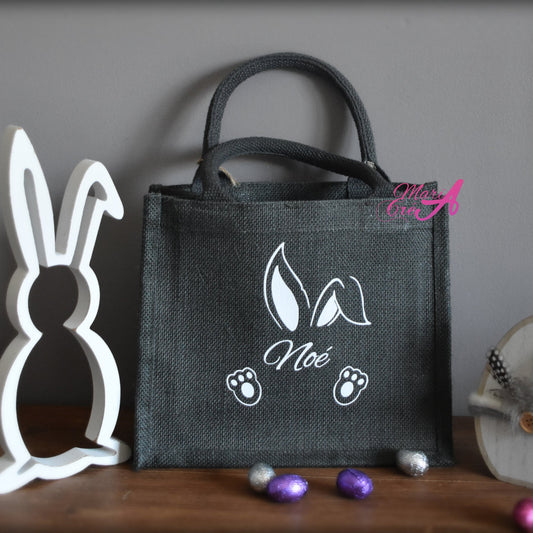 Sac en toile de jute Pâques - silhouette oreilles lapin