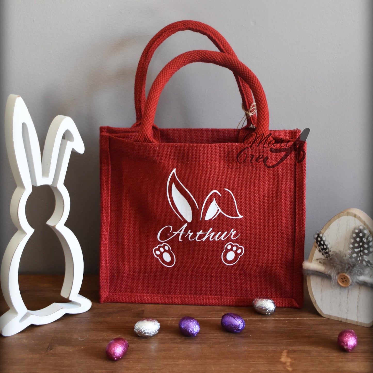 Sac en toile de jute Pâques - silhouette oreilles lapin