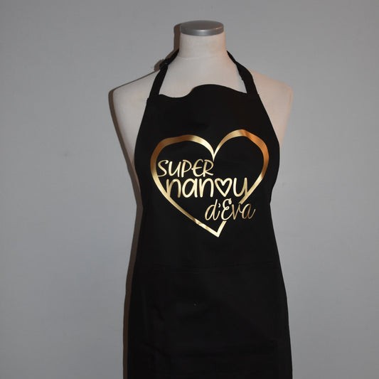 Tablier  " Super ..." avec coeur et prénoms
