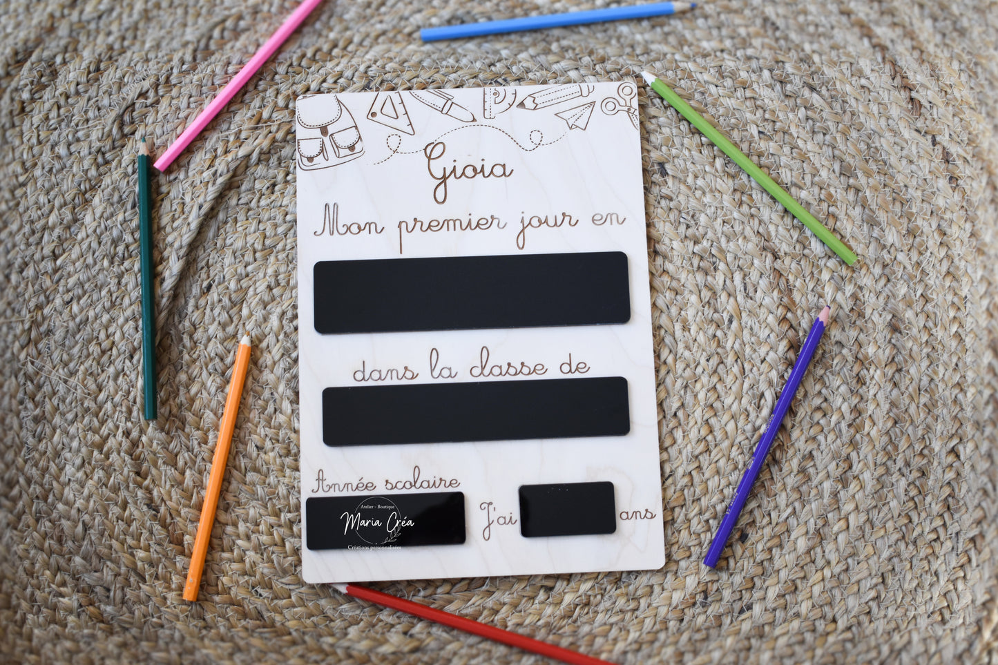 Tableau rentrée scolaire - modèle scolaire - prénom gravé