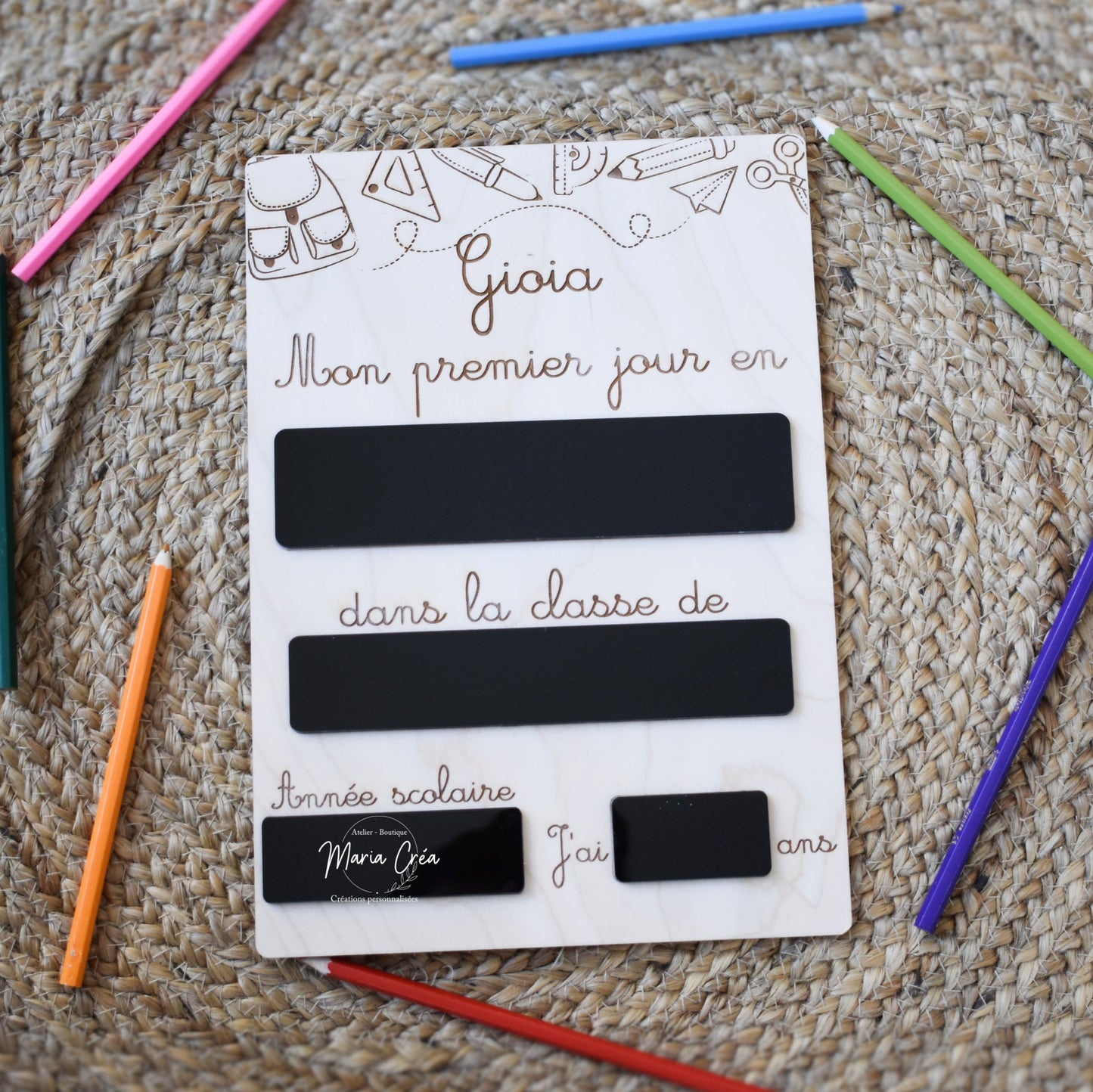 Tableau rentrée scolaire - modèle scolaire - prénom gravé
