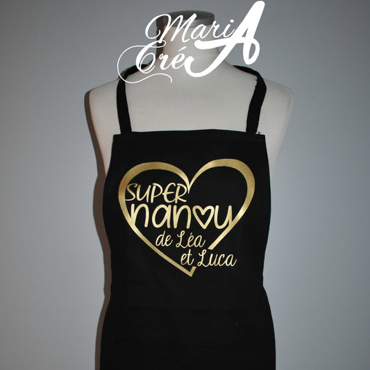 Tablier  " Super ..." avec coeur et prénoms