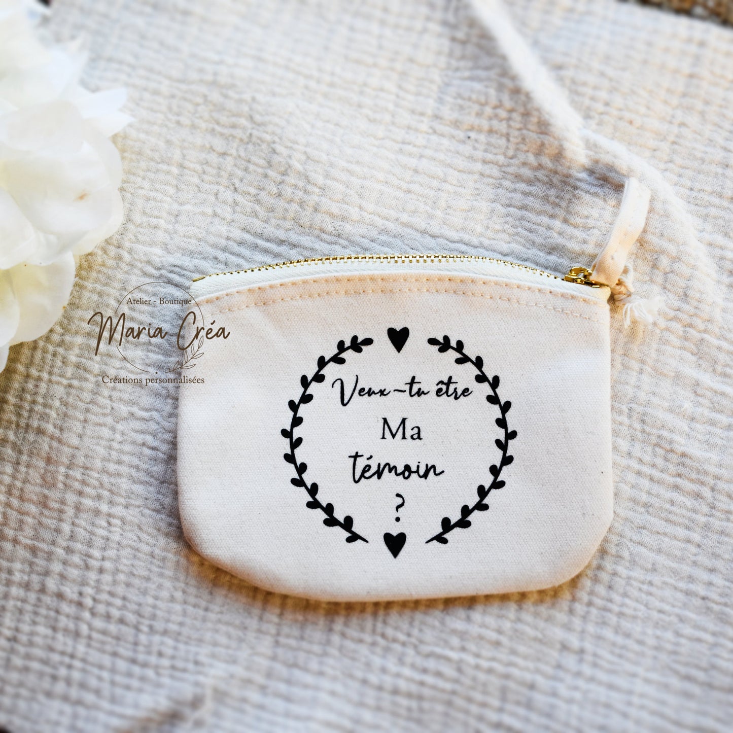 Pochette en coton "Veux-tu être ma témoin ?" - "demoiselle d honeur ?" - "marraine ?"