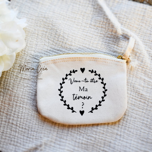 Pochette en coton "Veux-tu être ma témoin ?" - "demoiselle d honeur ?" - "marraine ?"