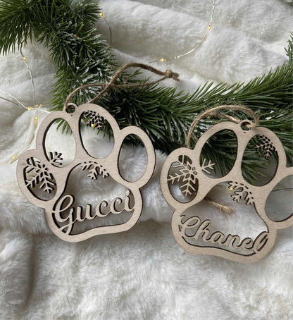 Boule de Noël bois - patte flocons