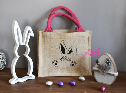 Sac en toile de jute Pâques - silhouette oreilles lapin