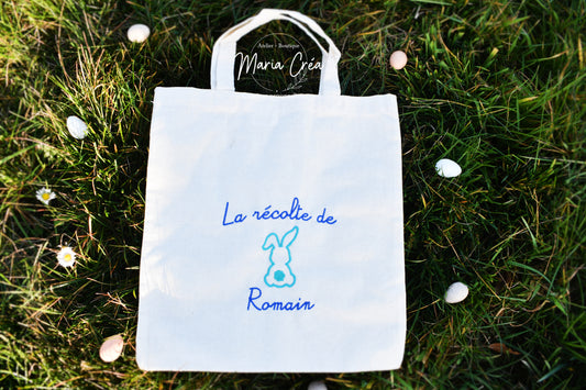 Tote bag brodé "La récolte de ..." - lapin