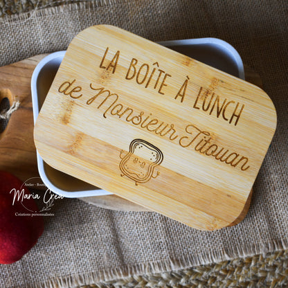 Boite à lunch couvercle en bois - à personnaliser