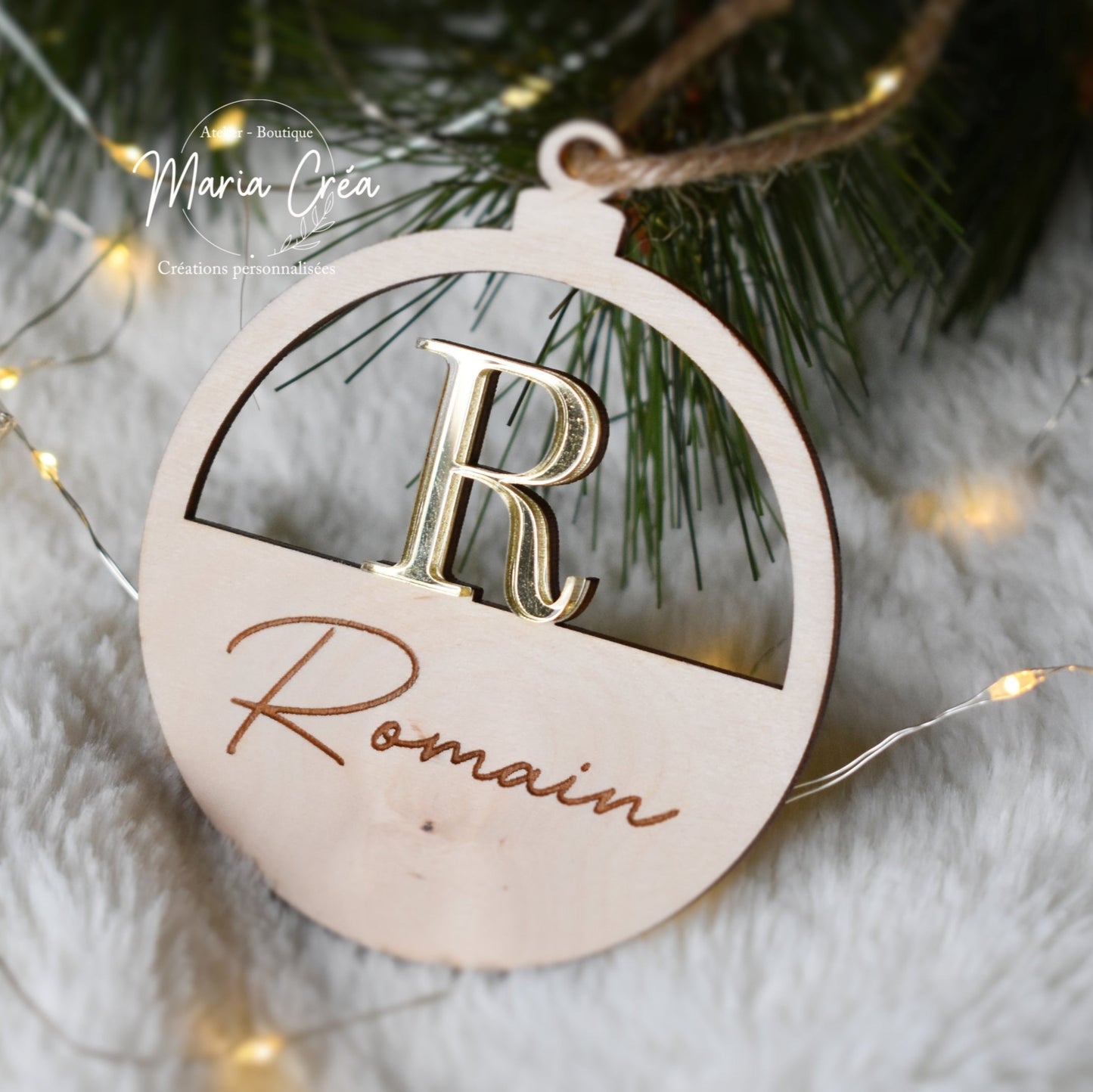 Boule de Noël bois - Initiale
