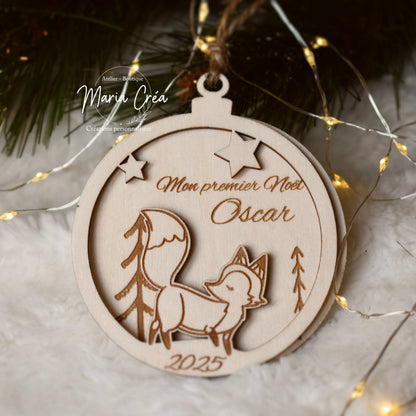 Boule de Noël bois - renard