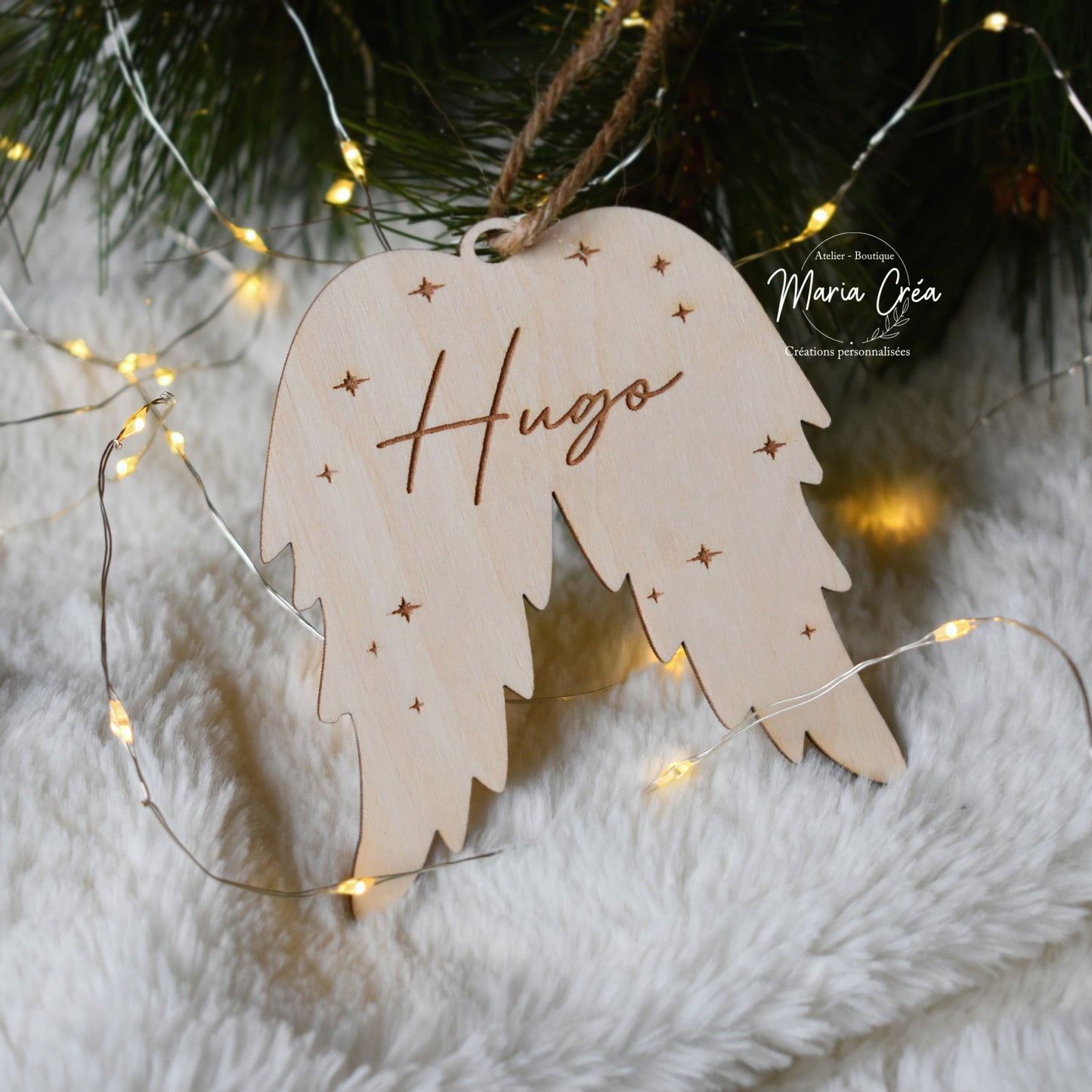 Boule de Noël bois - Ailes d'ange
