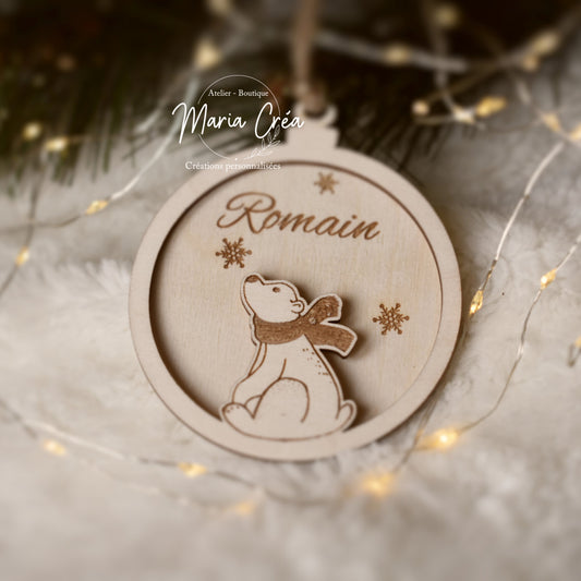 Boule de Noël bois - Ours polaire