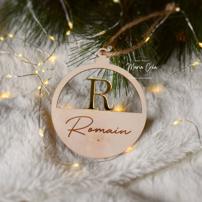 Boule de Noël bois - Initiale