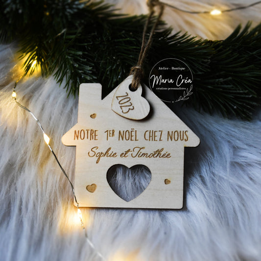 Boule de Noël bois - maison