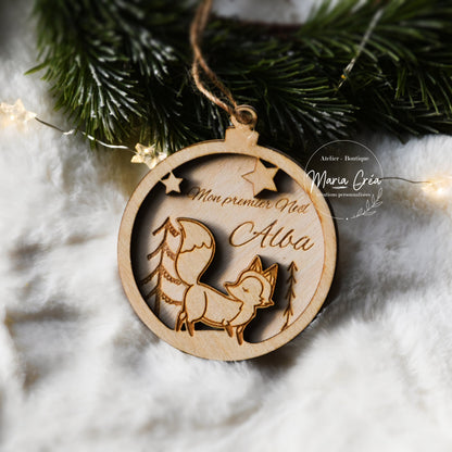 Boule de Noël bois - renard