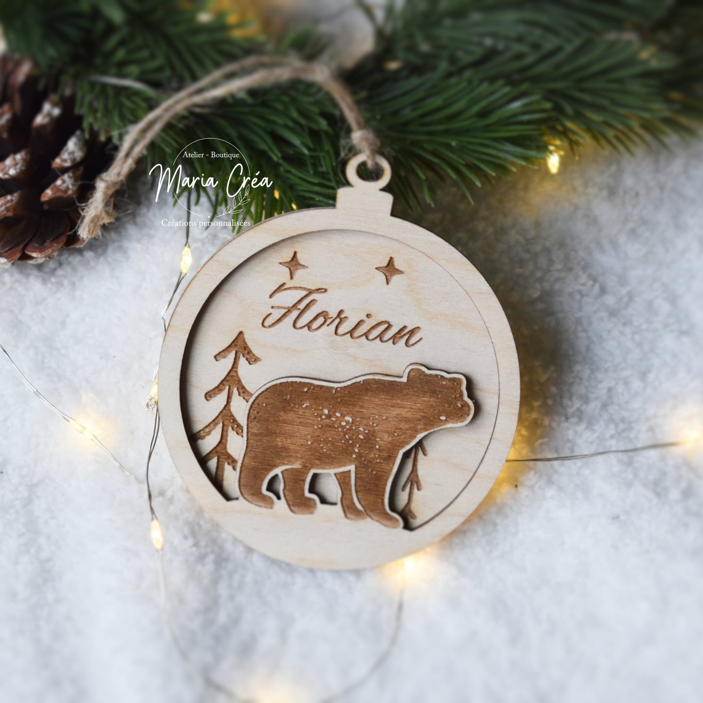 Boule de Noël bois - ours