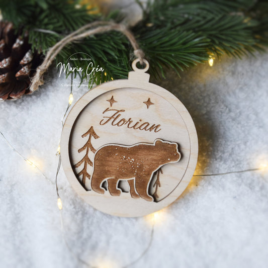 Boule de Noël bois - ours