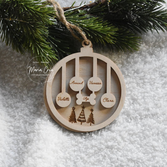 Boule de Noël bois - Famille