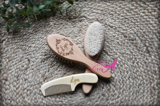Set de brosse en bois couronne de feuilles