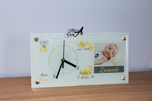 Cadre horloge photo infos de naissance
