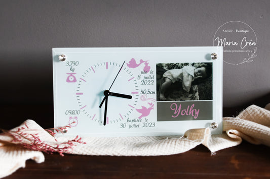 Cadre horloge photo infos de naissance