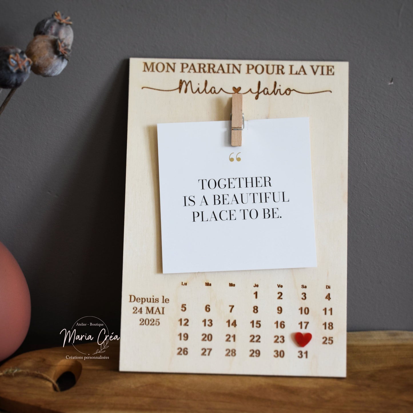 Plaque calendrier personnalisée avec pince pour photo