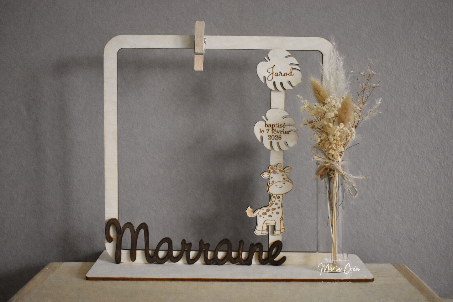 Cadre photo avec pince & fleurs séchées - Modèle girafe