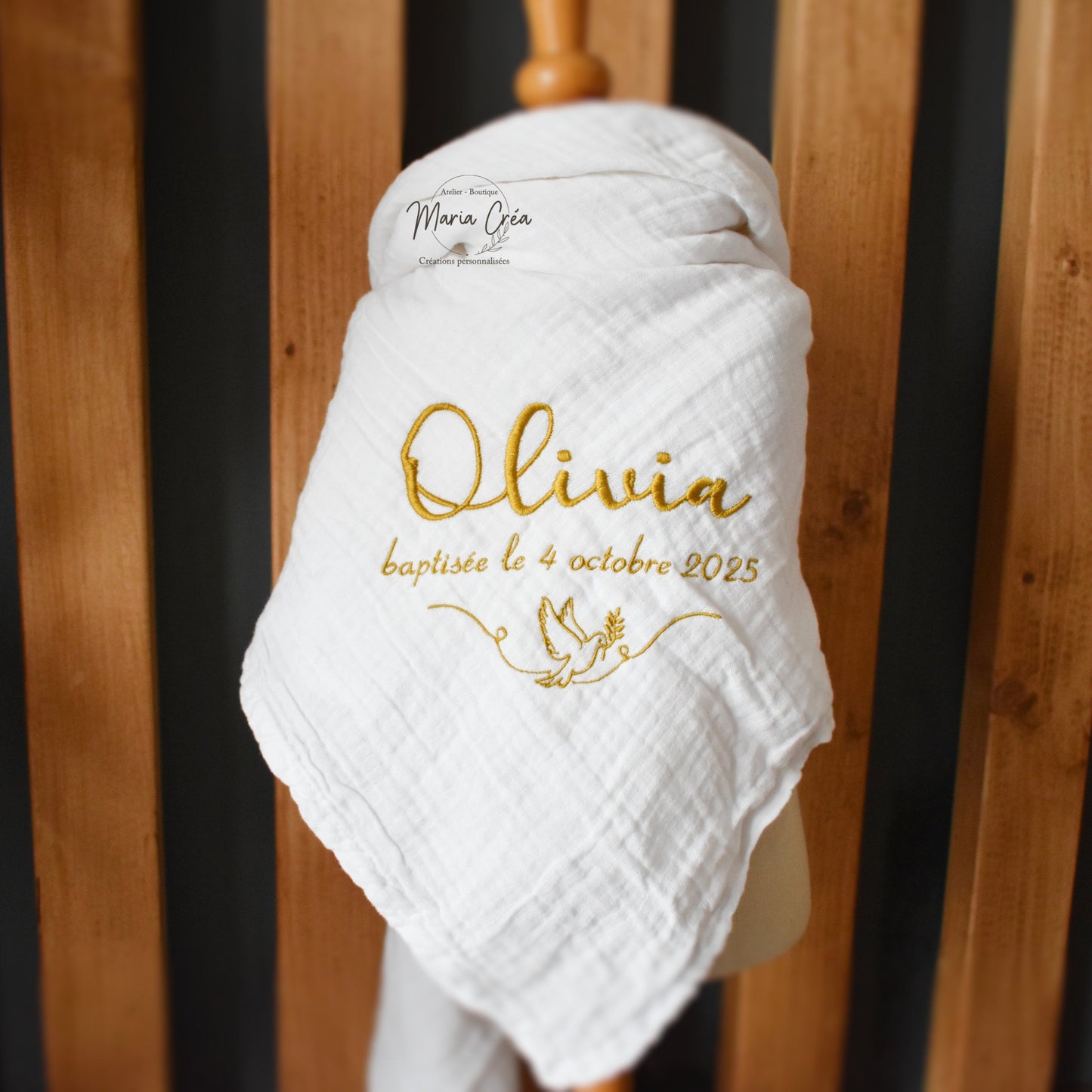 Châle de baptême brodée en gaze de coton