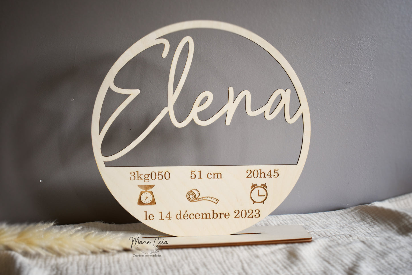 Couronne en bois prénom avec infos de naissance